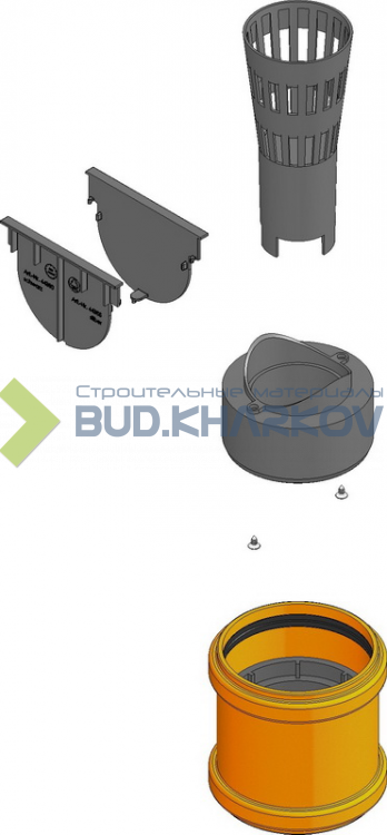 Комплект аксессуаров2: глухие заглушки (2 шт), корзина для крупного мусора, вертикальный выпуск (адаптер DN70/100), гидрозатвор