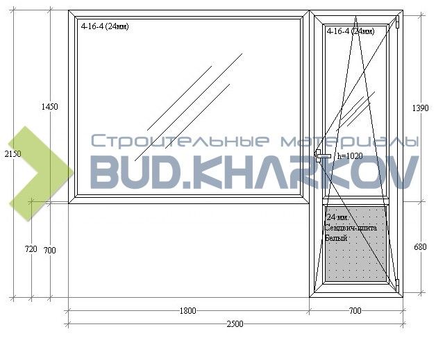 Металлопластиковый Балконный блок "Улучшенка". Размер: 2500ммх2150мм 